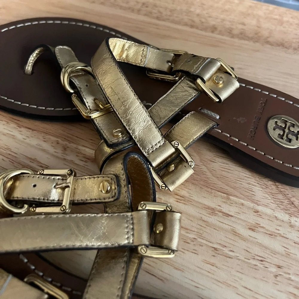 Tory Burch Trent Flat Sandals 6.5 M Gold